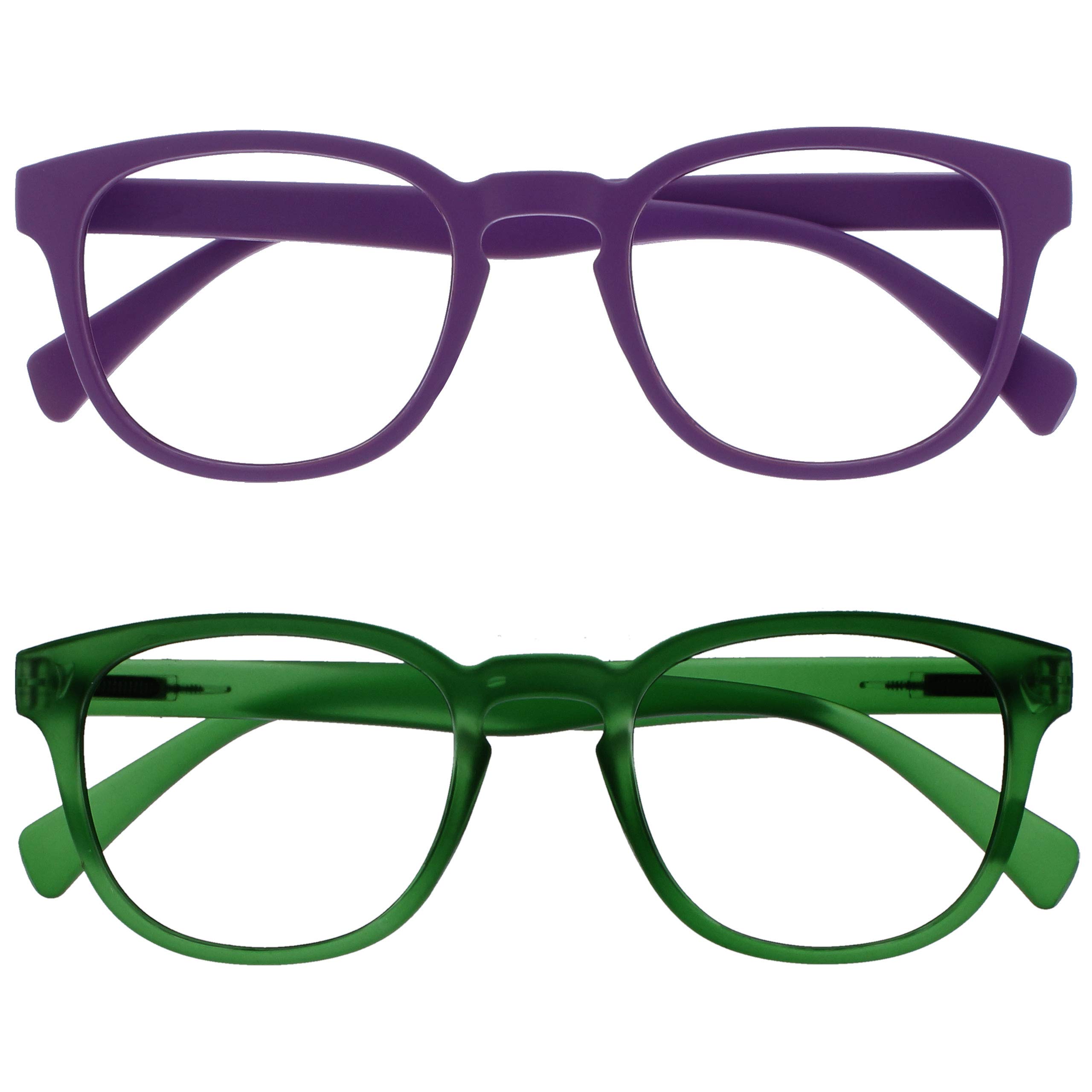 OPULIZE POP Reading Glasses for Women Men,Scratch Resistant Round Matt Frame with Spring Hinges, Purple, Green +3.50 (Pack of 2)