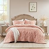 Madison Park Floral Jersey Comforter Set, Puffy Cloud Twin Size Comforters Crinkled Farmhouse Rustic Shabby Chic Bedding Set, Ultra-Soft All Season Down Alternative, Pink 2-Piece