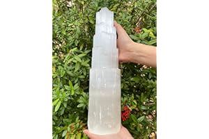 GAF TREASURES Selenite Skyscraper Lamp, 6", 8", 10", 12", 16" Tall Selenite Tower Lamp, Natural White Healing Crystal Lamp, Selenite Crystal Lamp, Pick A Size (15-17")