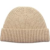 ROYBENS Swag Wool Knit Cuff Short Fisherman Beanie for Men Women, Winter Warm Hats