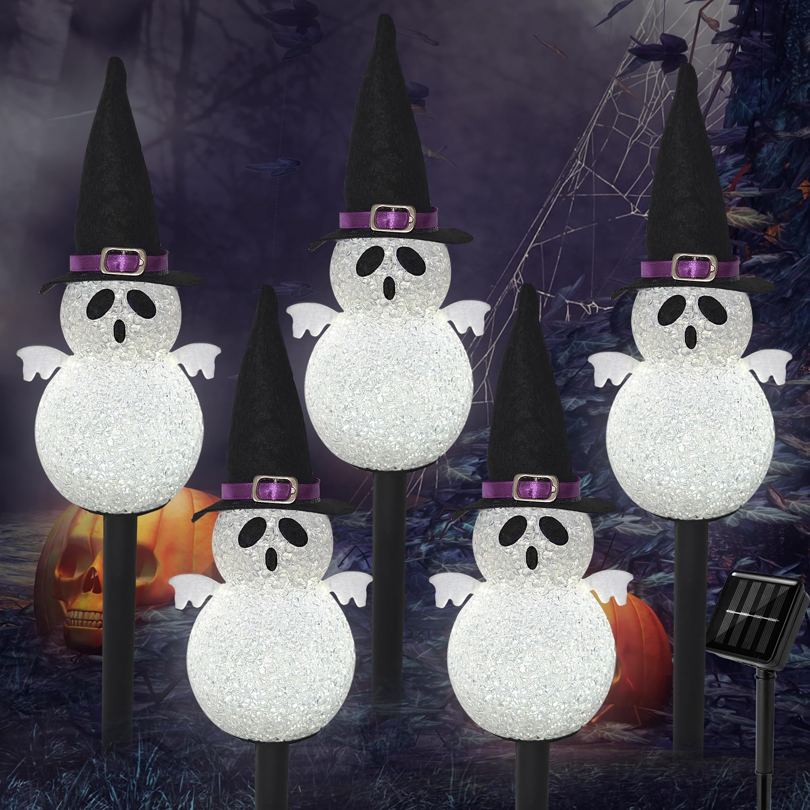 Photo 1 of Solar Halloween Pathway Lights Outdoor Decorations?5 Pack Ghost Garden Stake Lights, Waterproof LED Walkway Lights for Outside Patio Yard Halloween Decor (Cool White Ghost)
