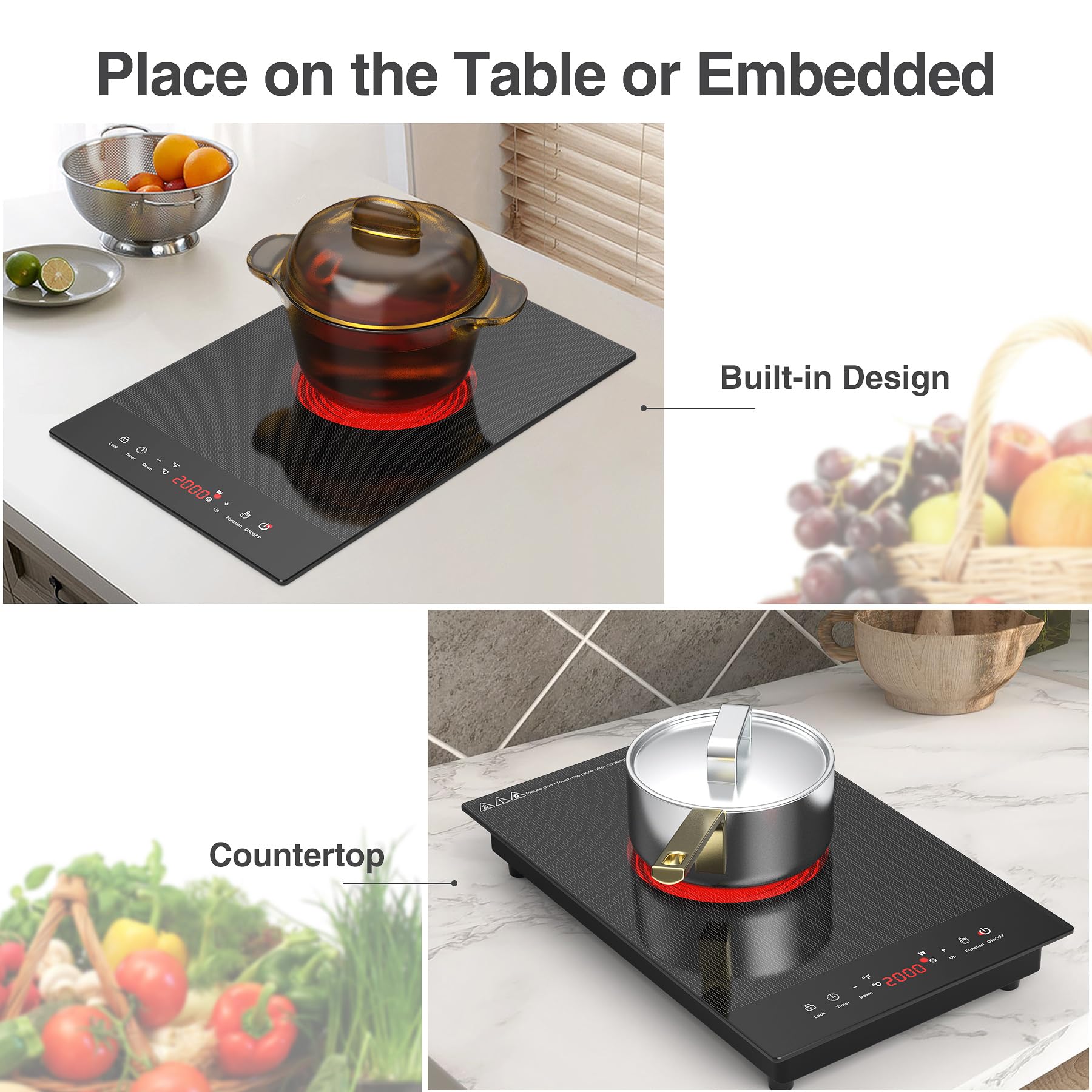 VBGK Electric Cooktop,110V Electric Stove Top,Single Burner Electric Cooktop LED Touch Control,9 Power Levels, Kids Lock &Timer,Overheat Protection,2000W Portable Burner