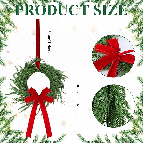 JANINKA 6 PCS CHRISTMAS WREATH FOR WINDOWS 11.8 INCH CHRISTMAS WINDOW DECORATIONS CABINET WREATHS WITH RED BOW GREENERY ARTIFICIAL HANGING GARLANDS FOR FIREPLACES WINDOW HOME (NORFOLK)