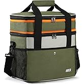 MIER Expandable 24L Lunch Bag Double Layer Insulated Cooler Tote Soft Cooler Bags 30Can Mens Adults Lagre Leakproof Lunch Boxes for Work, Picnic, Camping, Travel, Army Green