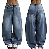 EMMIOL Women's Barrel Jeans Wide Leg Vintage Mid Rise Y2k Baggy Boyfriend Denim Pants