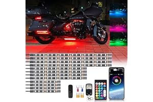 ZONECONA 12PCS Segmented Motorcycle RGB LED Light Kits with Brake Turn Signal, Underglow Lights with APP/Dual Remote, Multicolor 12v Waterproof Motorcycle LED Underglow Kit for Harley Yamaha Suzuki