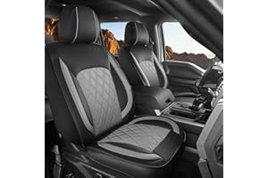 LINGVIDO Truck Seat Covers for 2009-2025 Ford F150 SuperCrew and 2017-2025 F250 F350 F450 Super Duty Crew Cab, Waterproof Faux Leather Front Seat Covers for Trucks, Black & Gray