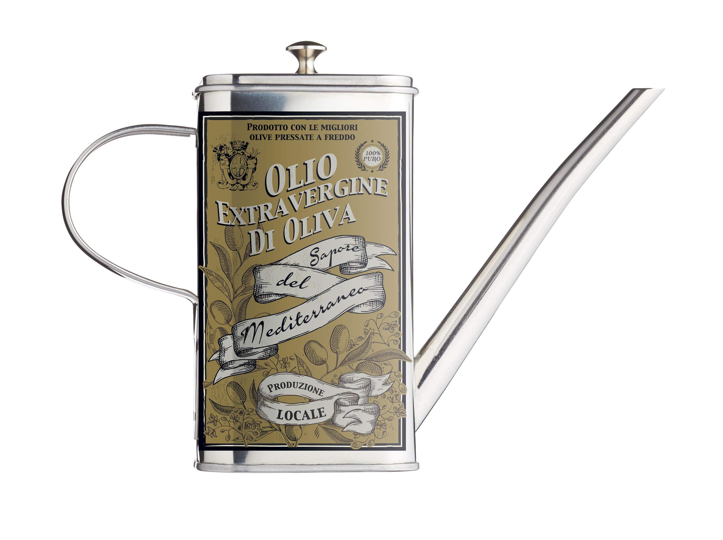 KitchenCraft World of Flavours Olive Oil Drizzler Can with Decorative Print, Stainless Steel, 5 ml