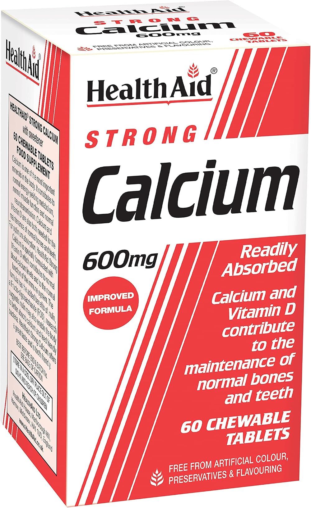 HealthAid Calcium 600mg Chewable 60 Tablets Vitamin D3 Lemon