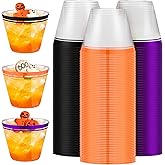 Gejoy 60 Pcs 9 oz Halloween Rimmed Swirl Plastic Cups Disposable Wine Glasses Hard Plastic Clear Drinking Cups for Wedding Tumbler Engagement Single Party Supplies