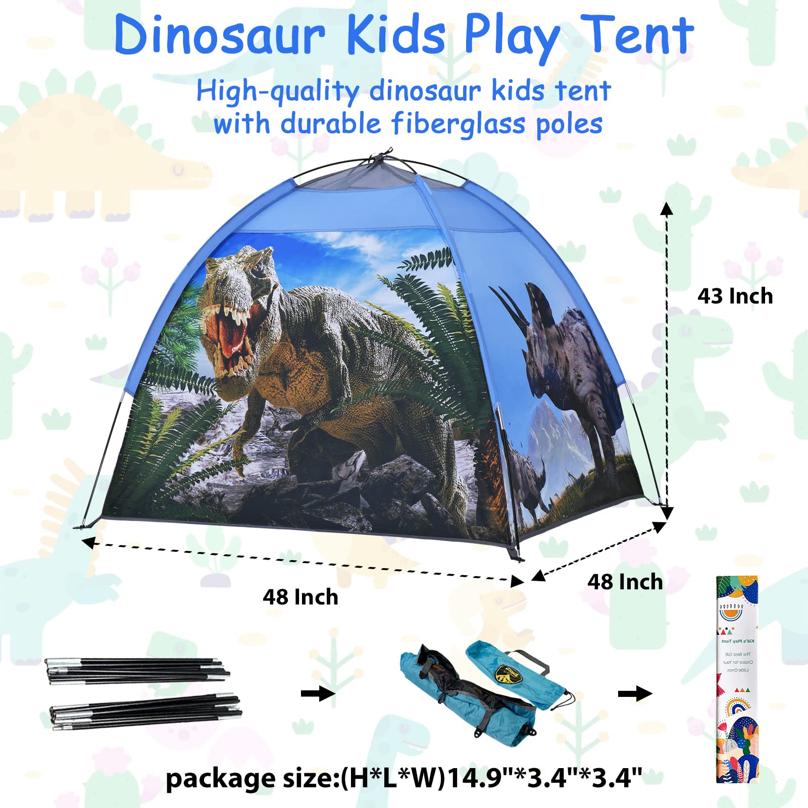 Dinosaur Kids Play Tent, Dinosuar Toys for Kids Indoor and Outdoor Fun Pop Up Playhouse Tent, A Gift Tent for Boys & Girls