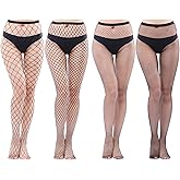 HOVEOX 4 Pairs Fishnet Stockings for Women High Waist Fishnet Tights Women Pantyhose Stockings