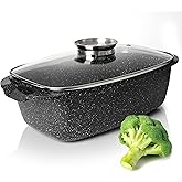 Moss & Stone 6 Quart Oval Roaster Pot with Lid, 12"x8.3" Die Cast Aluminum Chicken Roaster, Induction, Gas & Ceramic Cooktop Compatible, Hard Anodized Nonstick Roasting Pan With Lid, Oven Safe