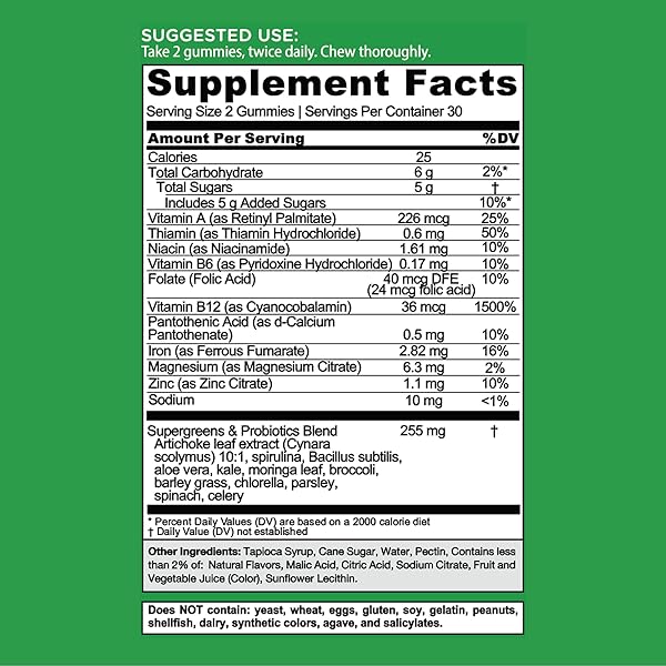 GOLI SUPERGREENS VITAMIN GUMMY – 120 COUNT – ESSENTIAL VITAMINS AND MINERALS – PLANT-BASED, VEGAN, GLUTEN-FREE & GELATIN FREE – HEALTH FROM WITHIN, PACK OF 2