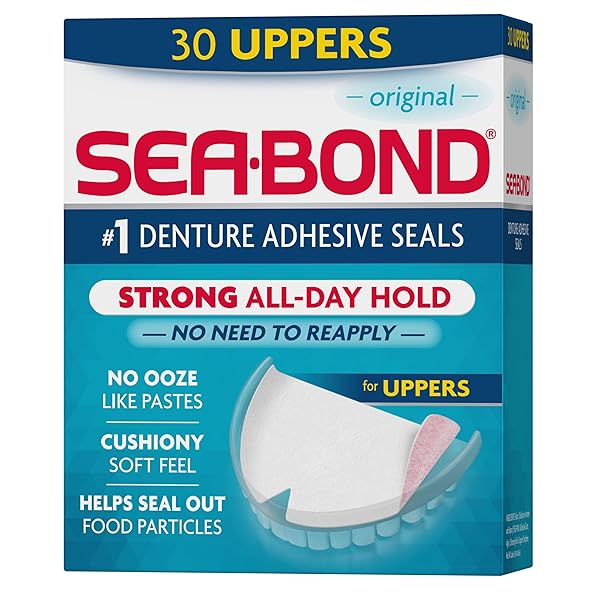 SEA BOND SECURE DENTURE ADHESIVE SEALS, ORIGINAL UPPERS, ZINC-FREE, ALL-DAY-HOLD, MESS-FREE, 30 COUNT (PACK OF 1)