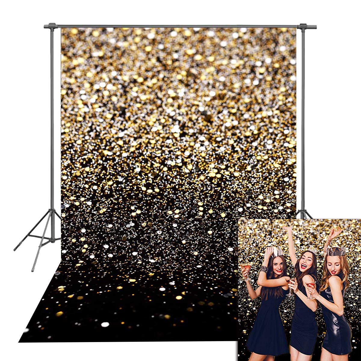 Black and Gold Backdrops Banner Golden Spots Backdrop Vinyl Photography
