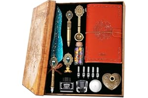 Aifeiter Quill Pen and Ink Set,Feather Pen Ink Set,Notebook Quill Pen and Ink Set,Wax Seal Stamp Set,Feather Calligraphy Pen Set,Beautiful Gift Calligraphy Set,Christmas Gifts-Green