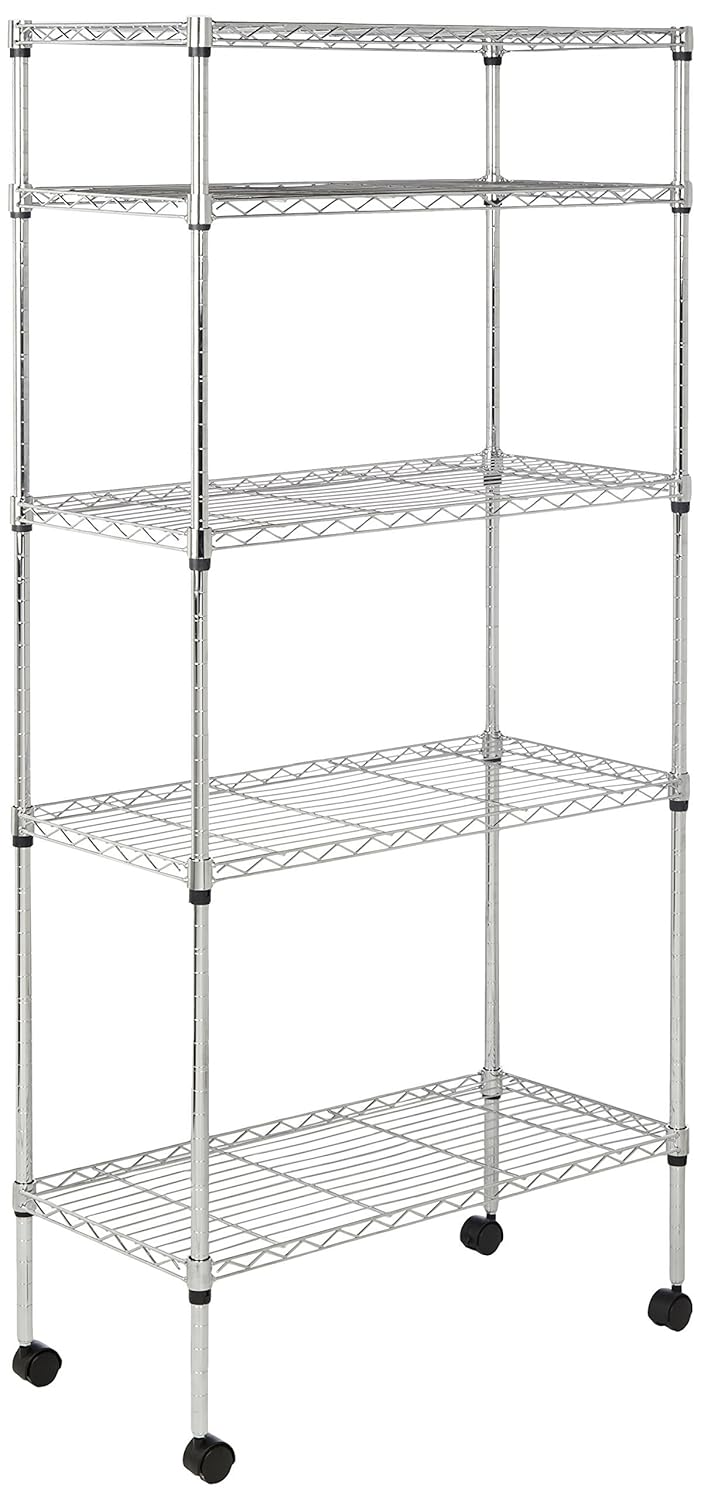 AmazonBasics 5Shelf Shelving Unit on Wheels Chrome Amazon.co.uk