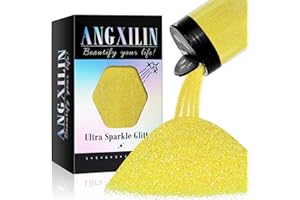 ANGXILIN High Capacity 260g Iridescent Fine Glitter Shaker Bottle for Epoxy Resin DIY Craft, Rainbow Glitter for Nail Art, Face, Body, Tumbler Making (IRI Lemon Yellow)