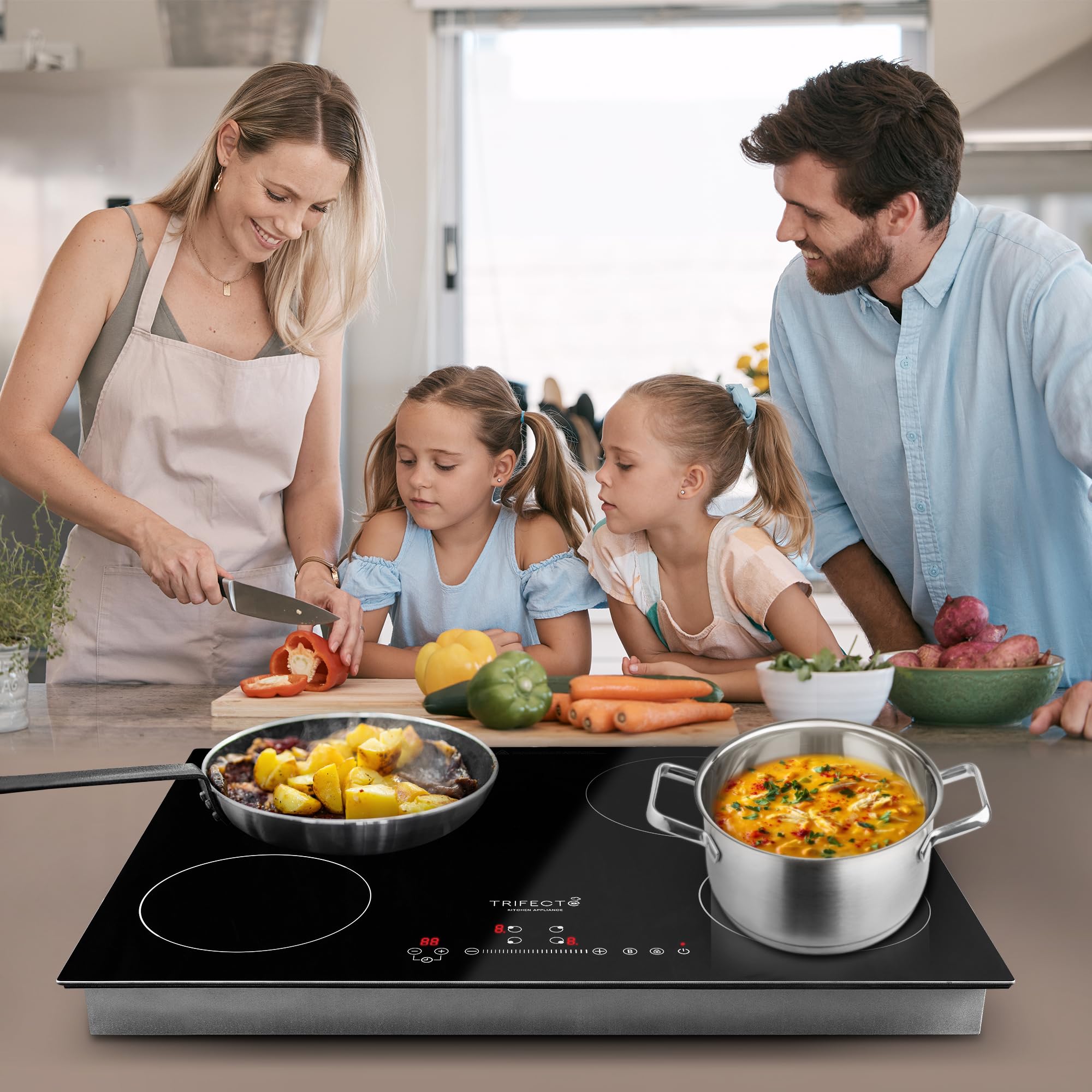 30 Inch electric induction Cooktop with 4 Power Boost Burners, 240V 5200W Built-in Electric Induction Burner, Electric Stove Top with Sensor Touch Control, Countertop Burner, Induction Cooker