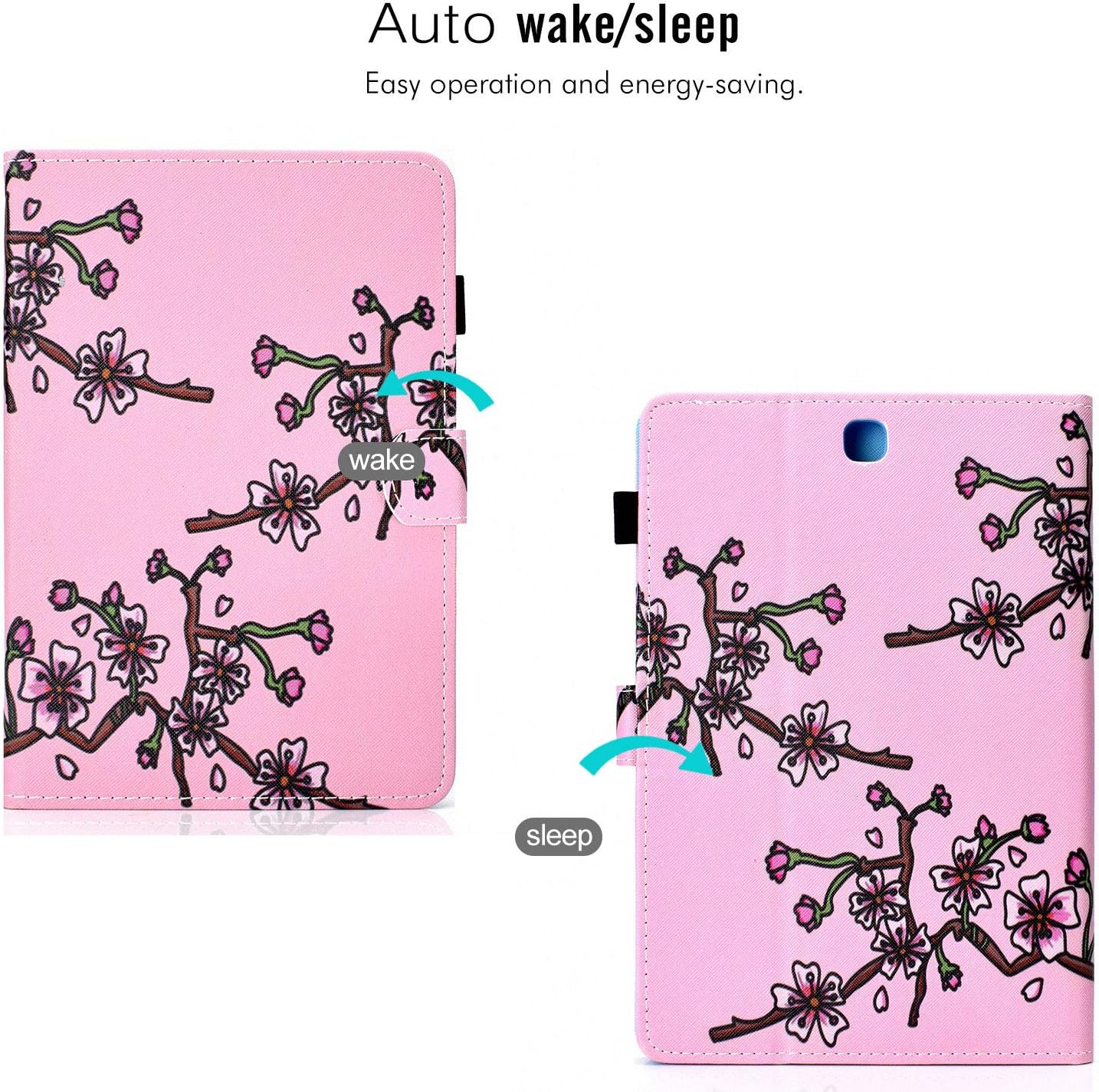 APOLL Case for Samsung Galaxy Tab A 9.7 Inch T550 / P550 2015 Release with Auto Wake/Sleep and Document Card Pocket,Super Slim Shockproof Anti-Slip Multiple Viewing Angles Stand Cover,Plum Flower