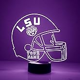 Custom Louisiana State University (LSU) Tigers Football Helmet LED Sign Night Light Lamp with Remote, Personalized Text, Officially Licensed from the CLC by Mirror Magic Gifts, Made in the USA - 1