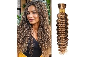 CLONG 4/27 Honey Blonde Human Braiding Hair Deep Wave Bulk，Highlight No Weft Curly Braiding Hair Extensions for Boho Braids Wet and Wavy Braiding Human Hair Bundles(16inch,4/27,100g)