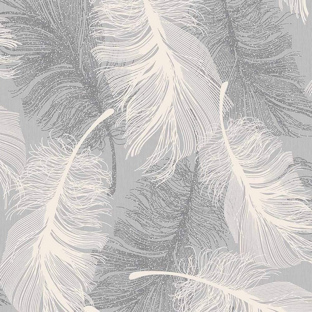 Coloroll Feather Blown Vinyl Wallpaper Grey White M0923 Full Roll 10m x 53cm