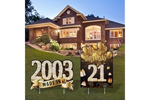 ZEPTRIX 2pcs 21st Birthday Decorations for Him,Black Gold Happy 21 Birthday Yard Sign Made in 2003 Lawn Signs Party Supplies With Stakes,Weatherproof Outdoor Twenty-one Years Old Birthday Yard Gifts for Men