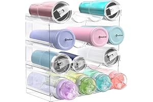 HOMECOR 4 Pack Water Bottle Organizer, Large Compartment Stackable Kitchen Pantry Organization and Storage Rack, Plastic Water Bottle Holder for Kitchen Cabinet Organizer and Storage, Tumbler Mug Cup Shelf