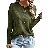 EADINVE Womens Crew Neck Long Sleeve Buttons Tops Fall Tshirts Tee Basic 2024 Blouse Loose Fit Henley Tops