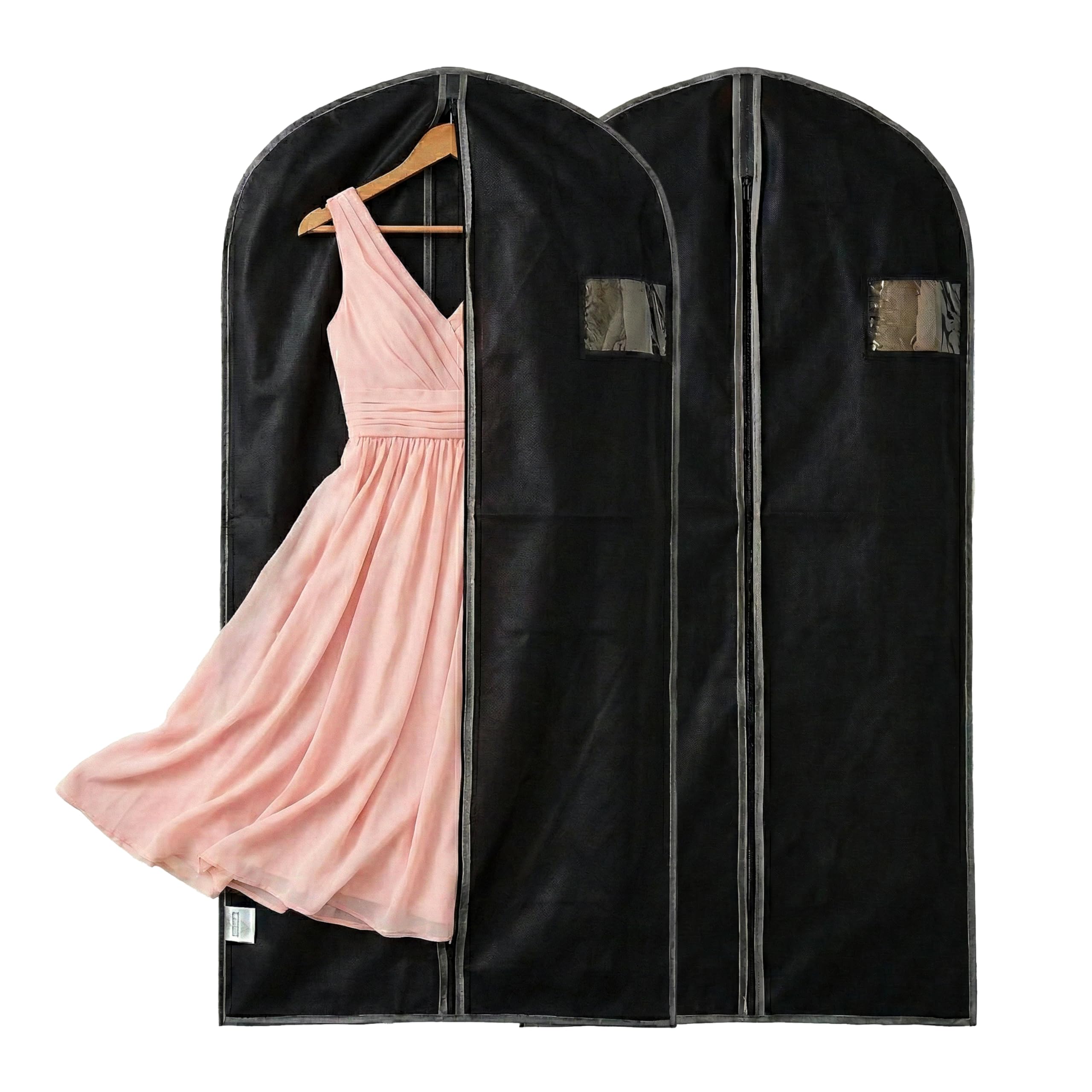 GEEZY Set of 2 Hanging Garment Bags with Zip, 60 x 150 cm - Long Breathable Suit Covers with Zip & Viewing Window - Travel Friendly & Dust Proof Clothes Protector for Dresses, Coats & Shirts