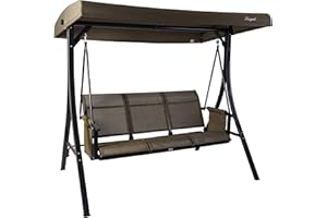 Kozyard Brenda 3-Seat Patio Swing Chair, Outdoor Porch Swing Glider with Adjustable Canopy, Side Pouches, Breathable Seat and Back, for Garden, Poolside, Backyard (Taupe)
