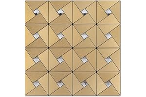 V-MOZZA 10-Sheet Peel and Stick Metal Mosaic Tiles, 12"x12" Aluminum Composite Backsplash with Gold Windmill Puzzle Glass, Self-Adhesive Kitchen Wall Decor