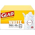 Glad White Garbage Bags - Tall 45 Litres - Unscented, 60 Trash Bags, Made in Canada of Global Components