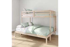 Grain & Grove Bear Twin XL Over Queen Bunk Bed, Sturdy Bunk Bed Frame for Kids, Plywood Bunk with Ladder, Guardrail, and Slats, No Box Spring Required, Oak Embossed Natural