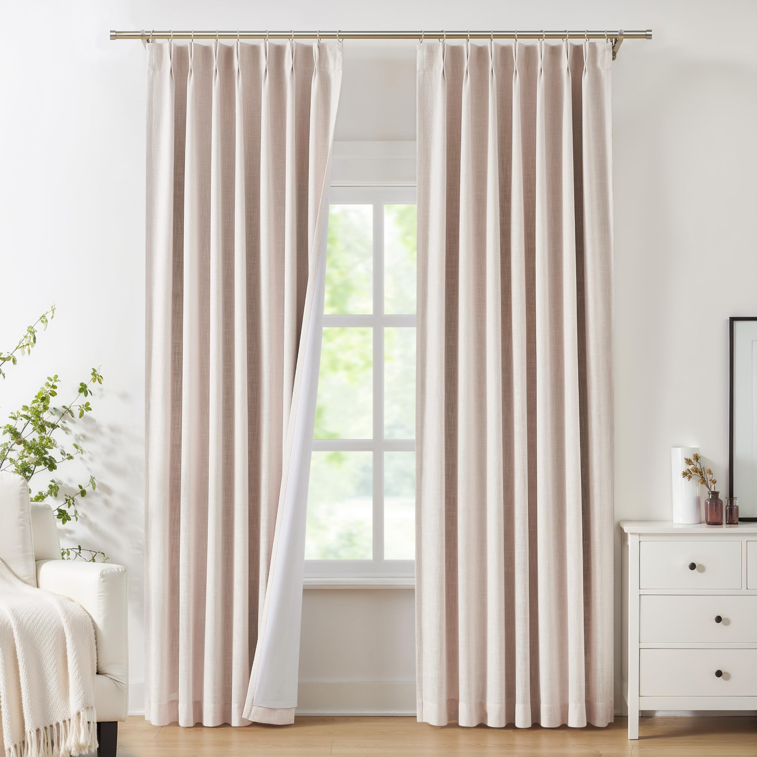 Photo 1 of *PARTIAL SET - See Clerk Notes*
Pinch Pleated Blackout Curtain Panels with Full Blackout Liner Linen Texture Window Treatment Sets with Back Tab for Living Room Bedroom Thermal Insulated Drape with 9 Hooks, 40"x90"x2, Pink