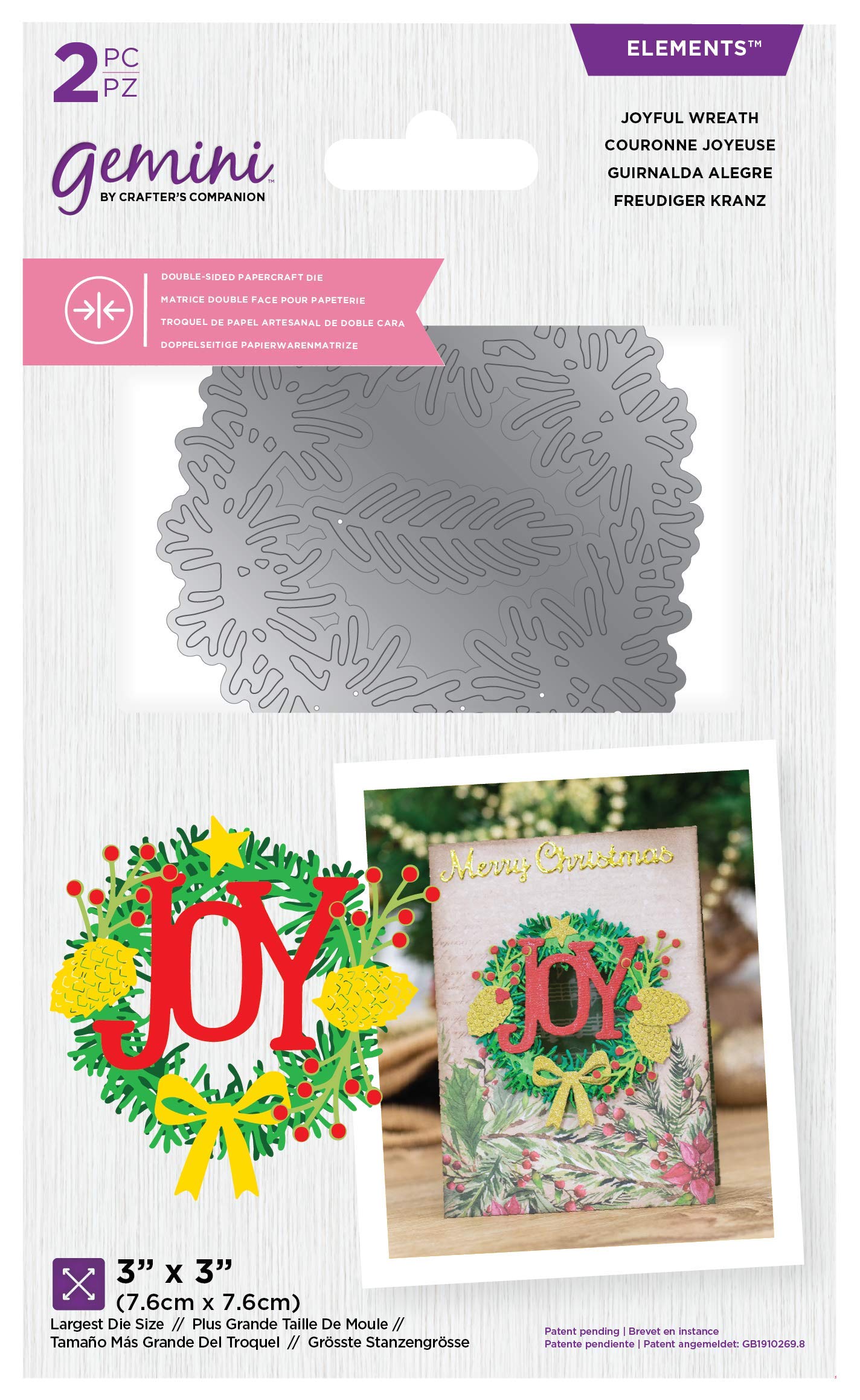Crafters Companion Gemini Christmas Elements Double-Sided Metal Cutting Die-Joyful Wreath, Silver, one Size GEM-DSD-ELE-Joy
