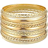 Yolev 12pcs Good Bangles for Women, Boho Stackable Bangle Bracelets, Multi Layer Stackable Gold Stack Bracelets for Women Boho Jewelry Gift Mixed Metal Textured