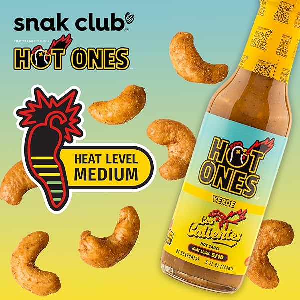 SNAK CLUB X HOT ONES HONEY ROASTED CASHEWS, SMOKY SWEET, SPICY NUTS, INSPIRED BY HOT ONES, VEGAN SNACK, 6 OZ RESEALABLE BAG