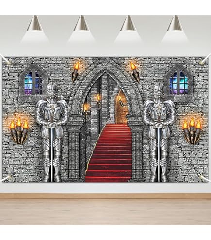 BELECO Toile De Fond Château Gothique 3x2.5m - Arches En Pierre Antique, Portes En Fer Et Torches Pour Photos Halloween