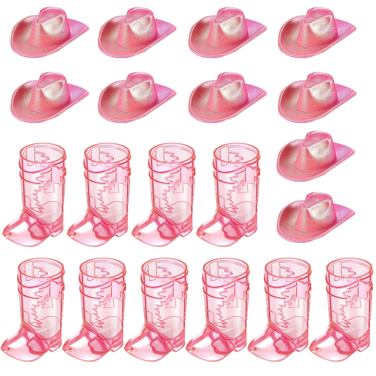 Photo 1 of Artlunar 10 Pcs Mini Pink Cowgirl Boots Shot Glasses with Pink Hat - Plastic Cute Shot Glasses for Women Western Cowgirl Party Favors (10)