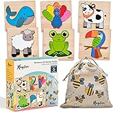 Magifire Wooden Puzzles, Set of 6 Puzzle Toys for Kids Toddlers 1–3, Baby Educational Animal Toys with Chunky Pieces & Bag for Easter - Whale, Peacock, Woodpecker, Cow, Sheep, Frog