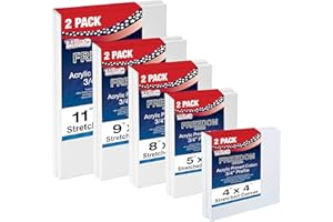 U.S. Art Supply Professional Quality Stretched Canvas, Multipack of 10 Small Sizes, 2 Each 4x4, 5x7, 8x10, 9x12, 11x14 Inches - 12-Ounce Primed, 3/4", 100% Cotton - Painting, Acrylic Pouring, Oil