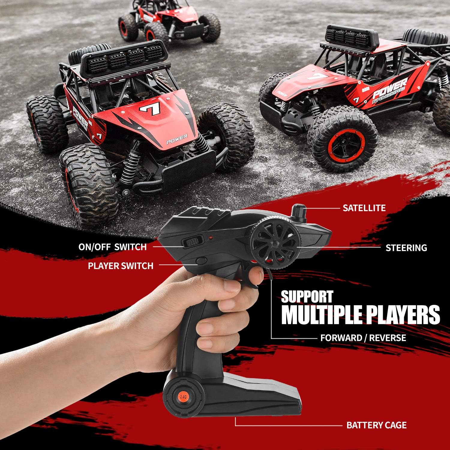 BEZGAR 17 Toy Grade 1:14 Scale Remote Control Car, 2WD High Speed 20 Km/h All Terrains Electric Toy Off Road RC Monster Vehicle Truck Crawler with Two Rechargeable Batteries for Boys Kids and Adults: Toys & Games