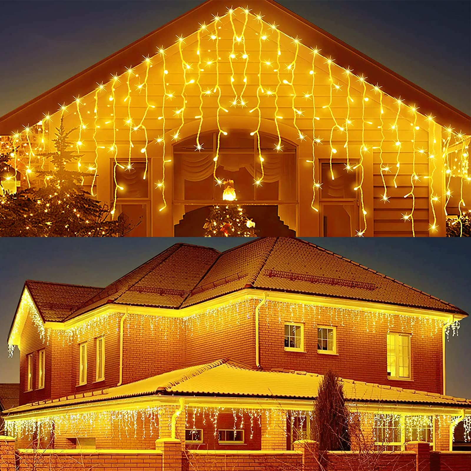 JIMACRO Solar String Lights, 16pcsx2.6FT 128 LED Curtain Lights with Remote, 16.4FT Waterproof Fairy Curtain Lights for Backdrop, 8 Modes Christmas LED Fairy Lights for Wall Eaves Wedding Party Decor