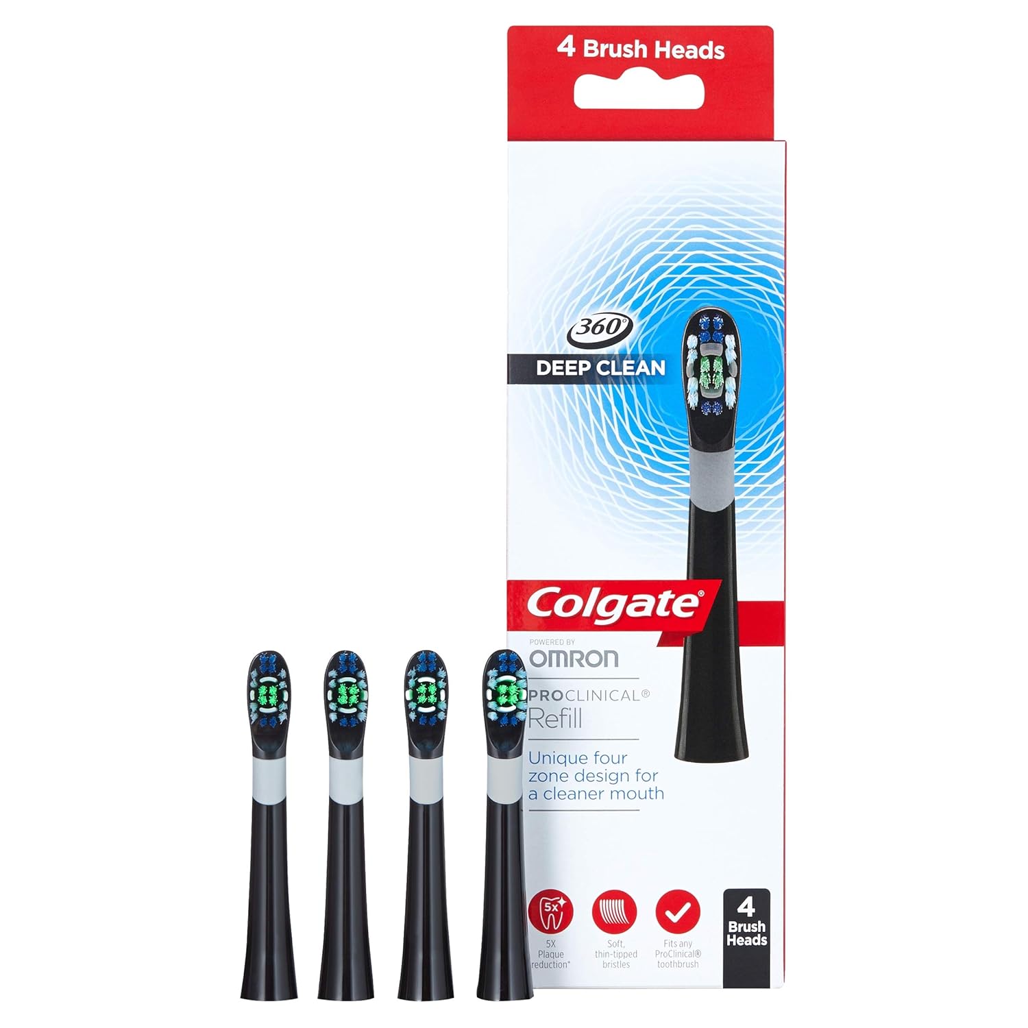 Colgate 360 ProClinical Charcoal Deep Clean Refill Brush Heads 4 Pack