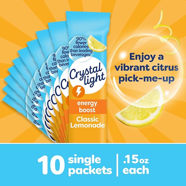 CRYSTAL LIGHT ENERGY BOOST LEMONADE DRINK MIX, 10 CT ON-THE-GO PACKETS