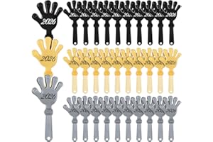 Gemscream 36 Pcs 2026 Happy New Year Hand Clappers Noisemakers New Years Eve Glitter Clappers Noisemakers Black Silver Gold Plastic Clapping Hands for Graduation Birthday Party Favors Supplies, 7 In