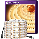 HitLights LED Strip Lights Warm White 3000K, 16.4ft High Density Tape Light, UL-Listed, 600 LEDs, 300Lm/ft, 12V Flexible Dimmable Rope Lights for Bedroom, Kitchen, Cabinet (Power Source Not Included)